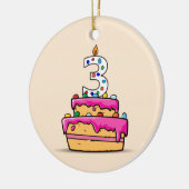 女の子の3rd誕生日、甘いピンクケーキの3つ セラミックオーナメント (左)