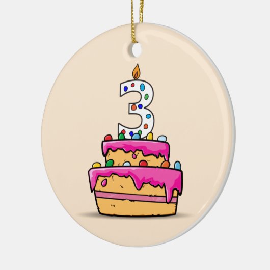 女の子の3rd誕生日、甘いピンクケーキの3つ セラミックオーナメント (左)