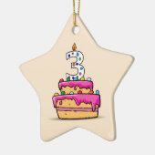 女の子の3rd誕生日、甘いピンクケーキの3つ セラミックオーナメント (左)