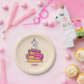 女の子の3rd誕生日、甘いピンクケーキの3つ ペーパープレート (パーティー)