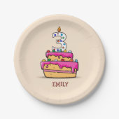女の子の3rd誕生日、甘いピンクケーキの3つ ペーパープレート (正面)