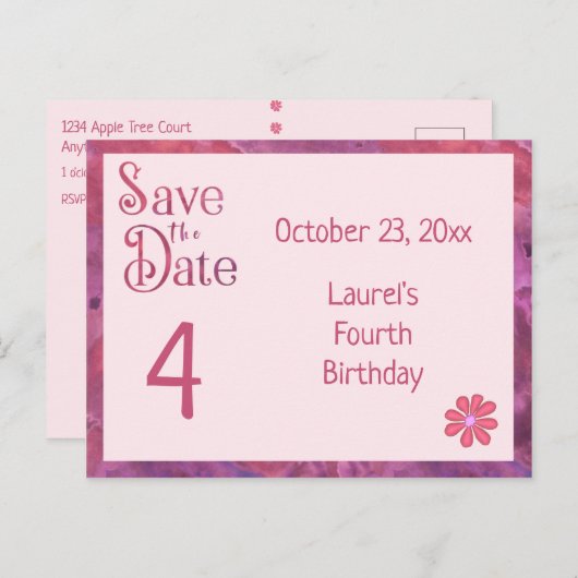 女の子の4歳の誕生日を記念して 案内ポストカード (正面/裏面)