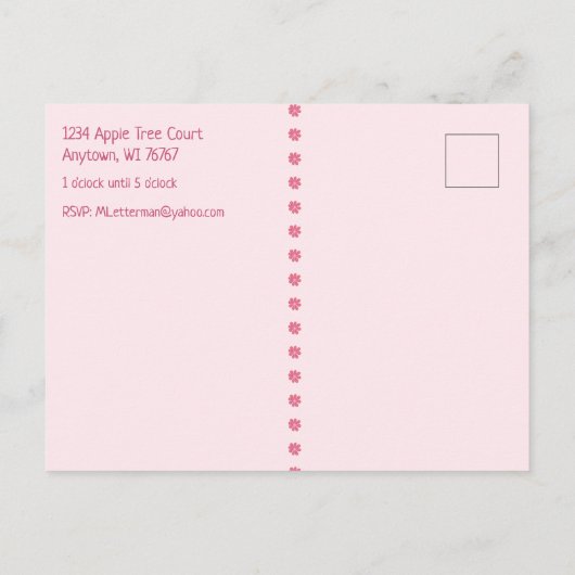 女の子の4歳の誕生日を記念して 案内ポストカード (裏面)