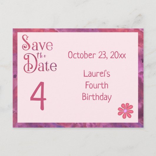 女の子の4歳の誕生日を記念して 案内ポストカード (正面)