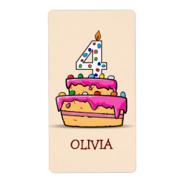 女の子の4歳の誕生日、4オンスイートピンクケーキ ラベル