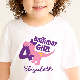 女の子の4歳誕生日恐竜パーソナライズTシャツ トドラーTシャツ