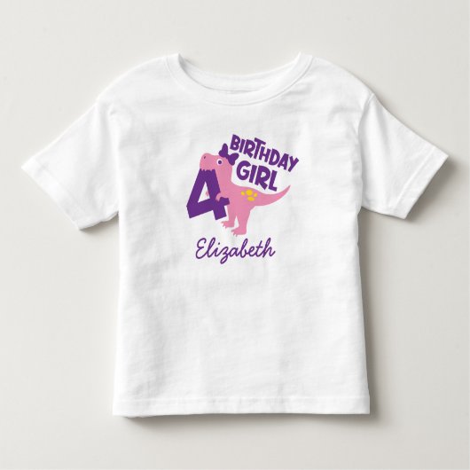 女の子の4歳誕生日恐竜パーソナライズTシャツ トドラーTシャツ (正面)