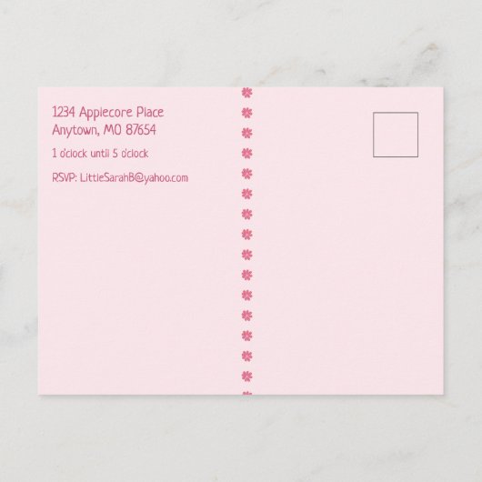 女の子の5歳の誕生日を記念して、 日を保存しましょう 案内ポストカード (裏面)