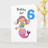 女の子の6歳の誕生日の贈り物、かわいい人魚 カード (黄色い花)