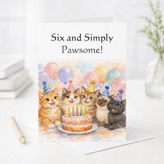 女の子の6歳の誕生日をお祝いする幻想的な水彩画のカード カード