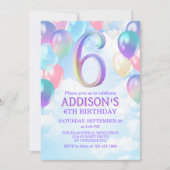 女の子の6歳誕生日虹風船招待状 招待状 (正面)