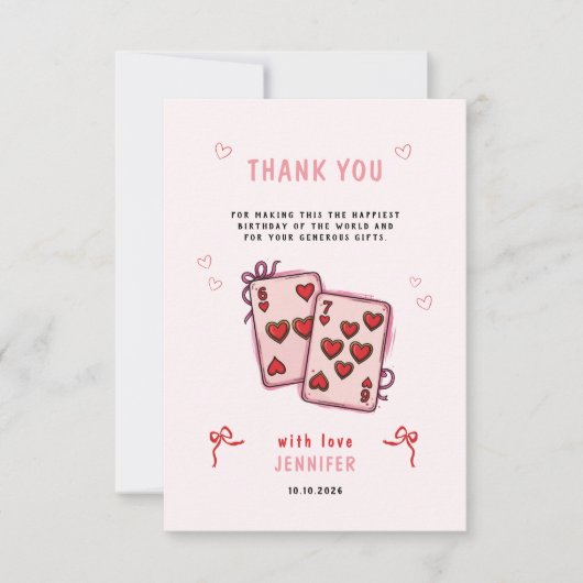 女の子の6歳7歳の誕生日パーティー、ピンクの6と7の子供パーティー サンキューカード (正面)