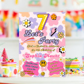 女の子の7歳の誕生日お知らせカード 花 招待状