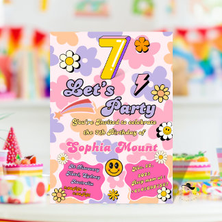 女の子の7歳の誕生日におすすめの花柄の招待状カード 招待状
