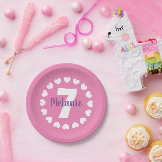 女の子の7th誕生日パーティープレートと年齢番号 ペーパープレート (パーティー)
