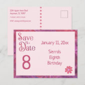 女の子の8歳の誕生日を記念して 案内ポストカード (正面/裏面)