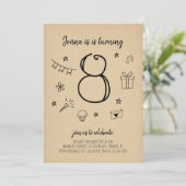 女の子の8歳の誕生日パーティー招待状 招待状 (スタンド正面)