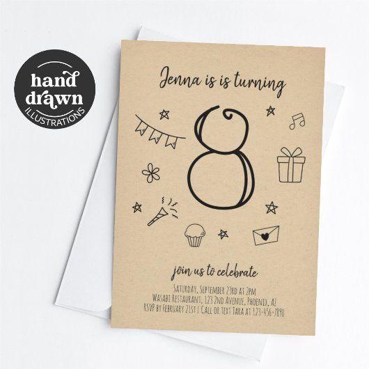 女の子の8歳の誕生日パーティー招待状 招待状