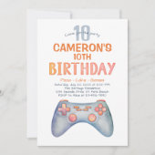 女の子の かわいい ビデオゲームの誕生日 招待状 (正面)