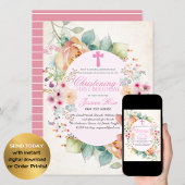 女の子の《キリスト教》洗礼式や命名式と1st BIRTHDAY女の子フローラ 招待状