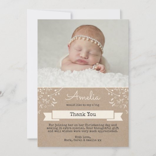 女の子の《キリスト教》洗礼式や命名式または洗礼のサンキューカード サンキューカード (正面)