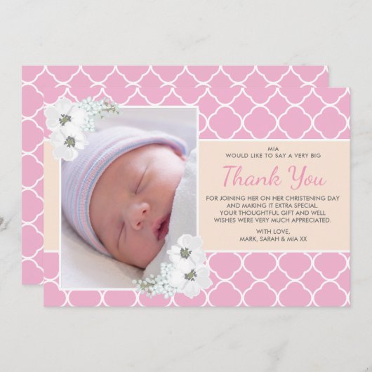 女の子の《キリスト教》洗礼式や命名式または洗礼のサンキューカード サンキューカード (正面/裏面)