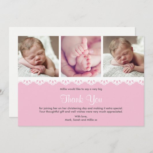 女の子の《キリスト教》洗礼式や命名式または洗礼のサンキューカード サンキューカード (正面/裏面)