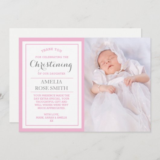 女の子の《キリスト教》洗礼式や命名式または洗礼のサンキューカード サンキューカード (正面/裏面)