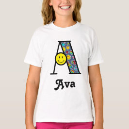 女の子のEmojiの誕生会のワイシャツのイニシャルA Tシャツ