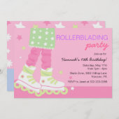 女の子のRollerbladingのバースデーパーティ招待状 招待状 (正面/裏面)