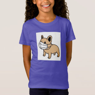 女の子のTシャツを着た顔マスク付きのブルドッグを安全に保つ Tシャツ