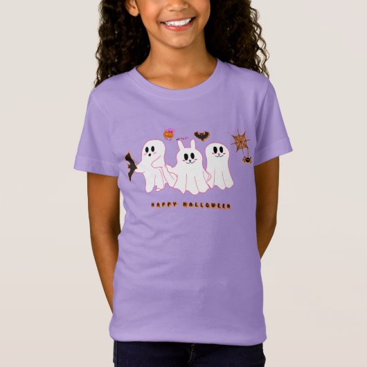 女の子のTシャツ | 写真を撮るかわいいゴースト Tシャツ (正面)
