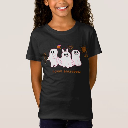 女の子のTシャツ | 写真を撮るユーモアのあるゴースト Tシャツ (正面)