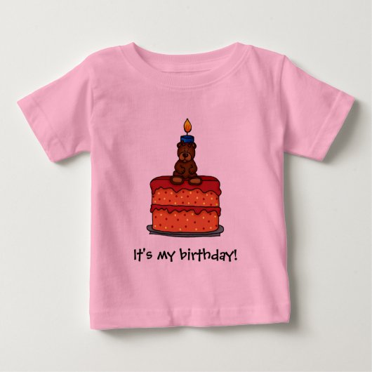 女の子はお誕生日ケーキTシャツにクマ ベビーTシャツ (正面)