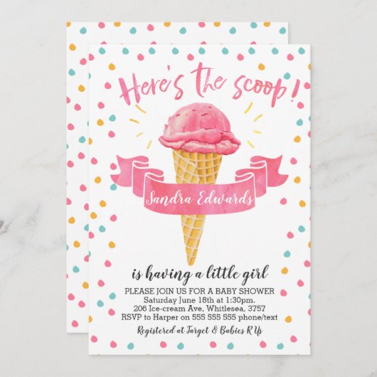 女の子はこちらスクープ赤ちゃんシャワー招待状 招待状 (正面/裏面)