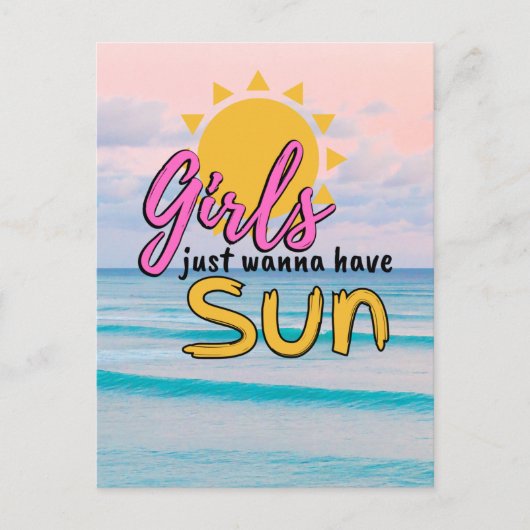 女の子はただ太陽を持ちたいビーチ海 ポストカード (正面)