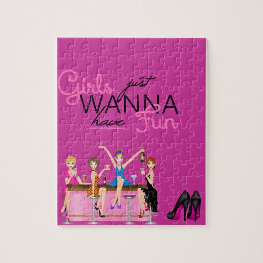 女の子はちょうどおもしろいのパズルのギフトを持ちたいと思います ジグソーパズル (縦)