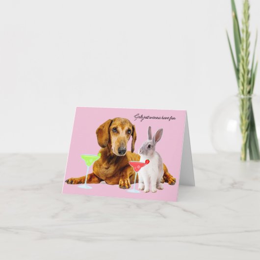 女の子はちょうどおもしろいグリーティングカードを持ちたい カード (正面)