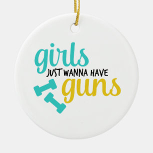 女の子はちょうど銃を持ちたいと思います セラミックオーナメント