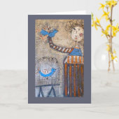 女の子はの2羽の鳥カードと縞で飾ります カード (黄色い花)