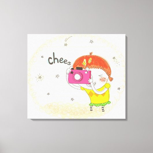 女の子はカメラを持っクリックている キャンバスプリント (正面)