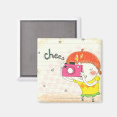 女の子はカメラを持っクリックている マグネット (正面/裏面)