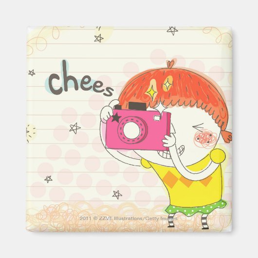 女の子はカメラを持っクリックている マグネット (正面)