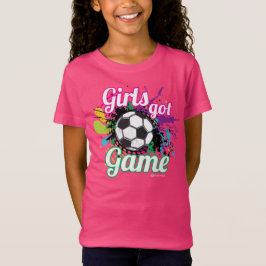 女の子はゲームのサッカーのTシャツを得ました Tシャツ