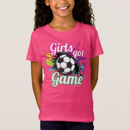女の子はゲームのサッカーのTシャツを得ました Tシャツ (正面)