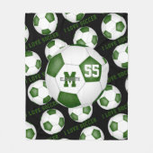 女の子はサッカー文字グリーンホワイトブラックが大好き フリースブランケット (正面)