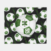 女の子はサッカー文字グリーンホワイトブラックが大好き フリースブランケット (正面(横))