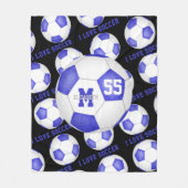 女の子はサッカー文字ブルーホワイトブラック大好き フリースブランケット (正面)