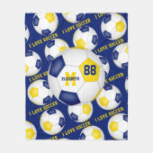 女の子はサッカー文字ブルー金ゴールドブラック フリースブランケット (正面)