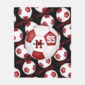 女の子はサッカー文字赤黒が大好き フリースブランケット (正面)